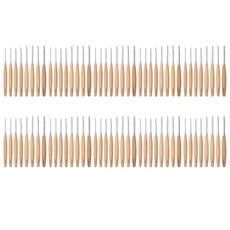 Wooden Crochet Hooks Ergonomic Handle - مجموعة خطافات كروشيه خشبية SEWS-80Pcs بمقاسات
