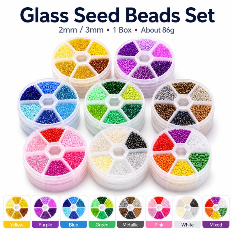 Glass Seed Beads 2Mm Jewelry Making - مجموعة نصف صندوق من خرز الزجاج