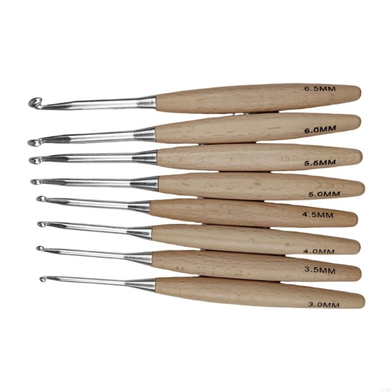 Wooden Crochet Hooks Ergonomic Handle - 8 قطعة خطاف كروشيه مريح للمبتدئين