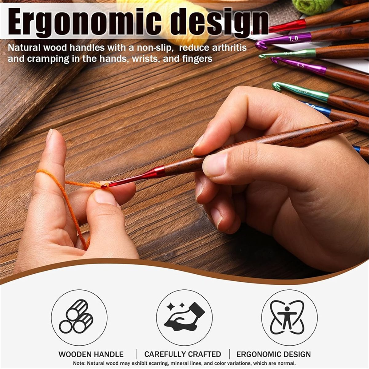 Wooden Crochet Hooks Ergonomic Handle - مجموعة خطافات كروشيه جديدة لعام 2026،
