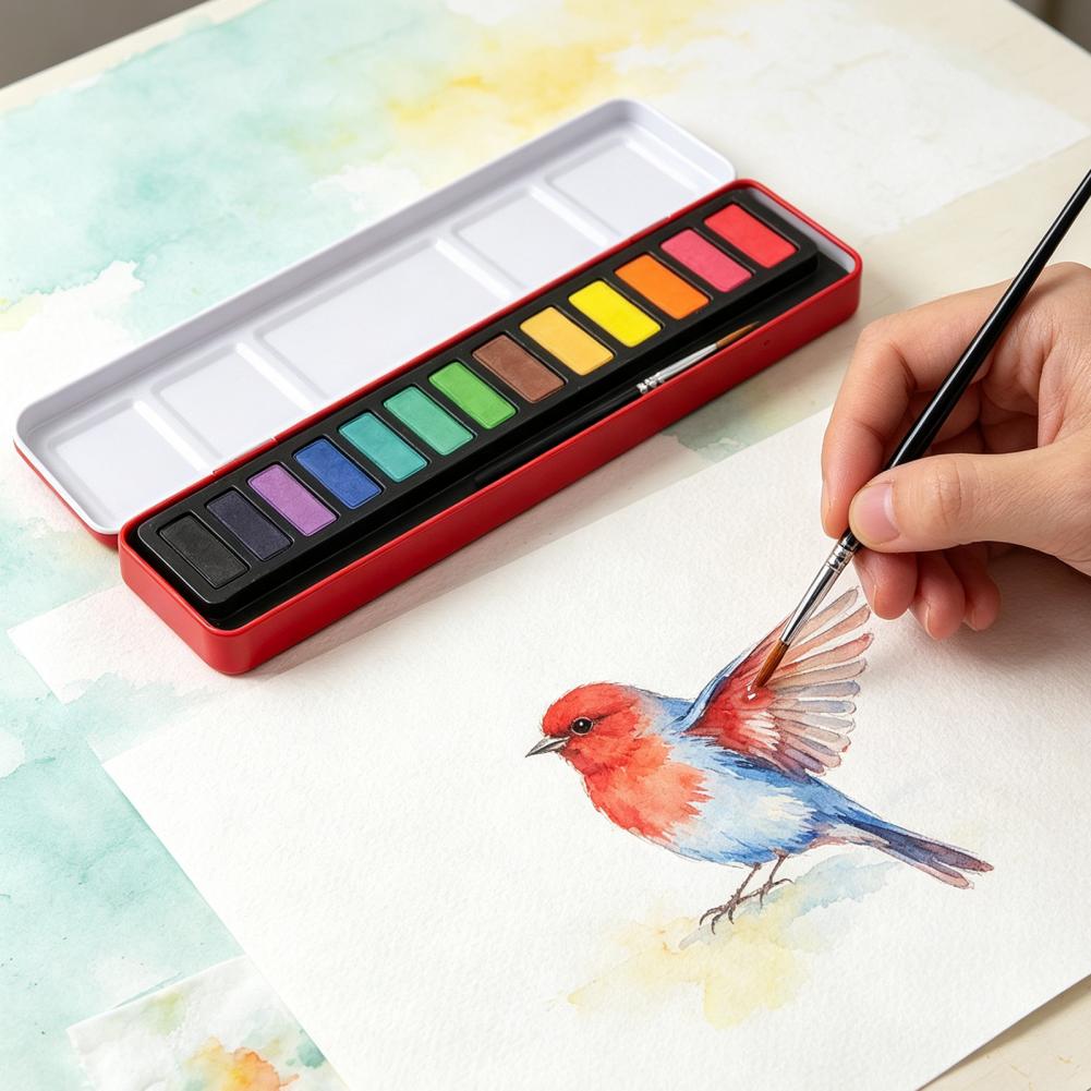 Watercolor Paint Set Solid Pigment - مجموعة ألوان مائية محمولة، أصباغ غواش