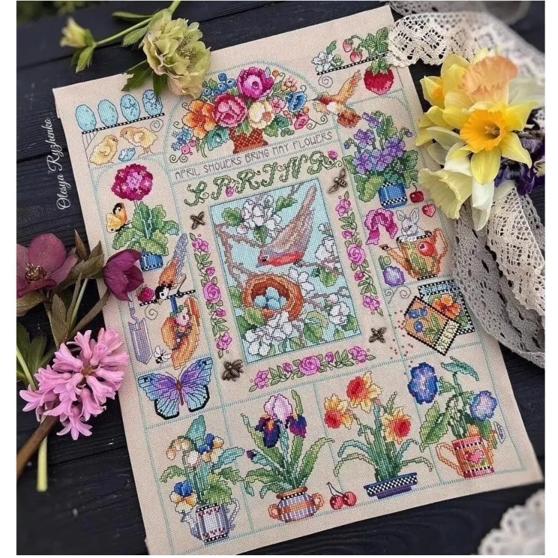 Cross Stitch Stamped Kits Beginners - 【CC2937 حديقة الربيع】 مجموعة أدوات التطريز