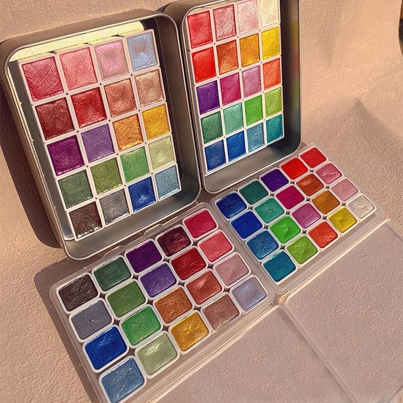 Watercolor Paint Set Solid Pigment - دهانات بيرليسسينت المحمولة 20 لونًا ألوان