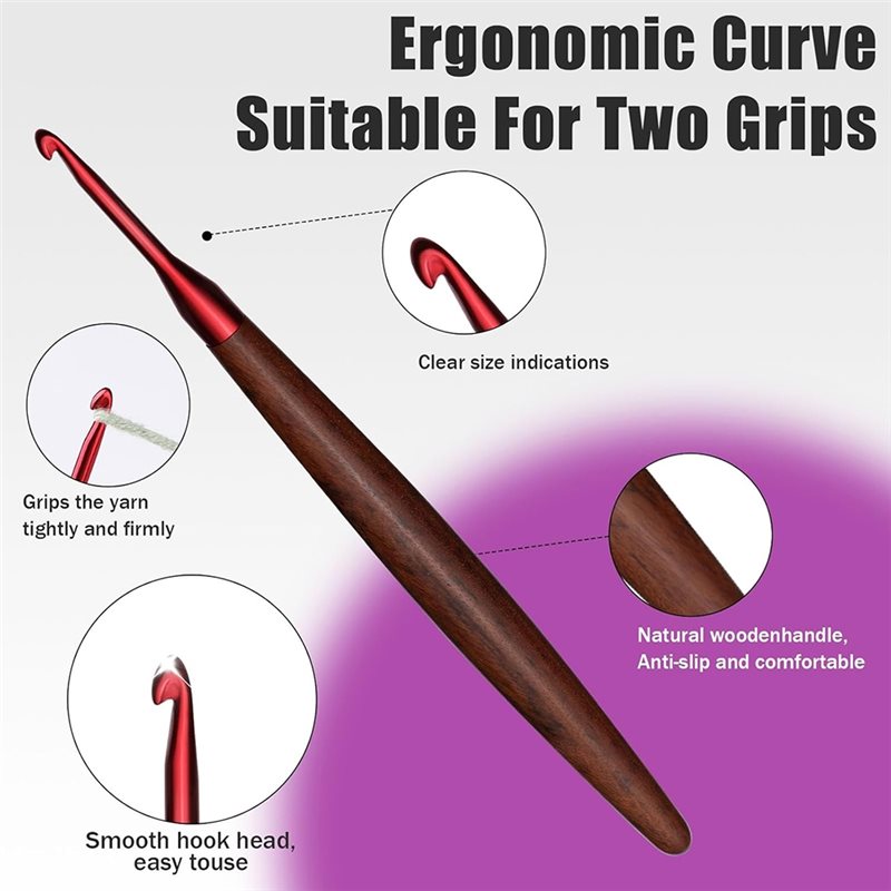 خطافات كروشيه بمقبض خشبي مريح  - مراجعة Wooden Crochet Hooks Ergonomic Handle وسعره
