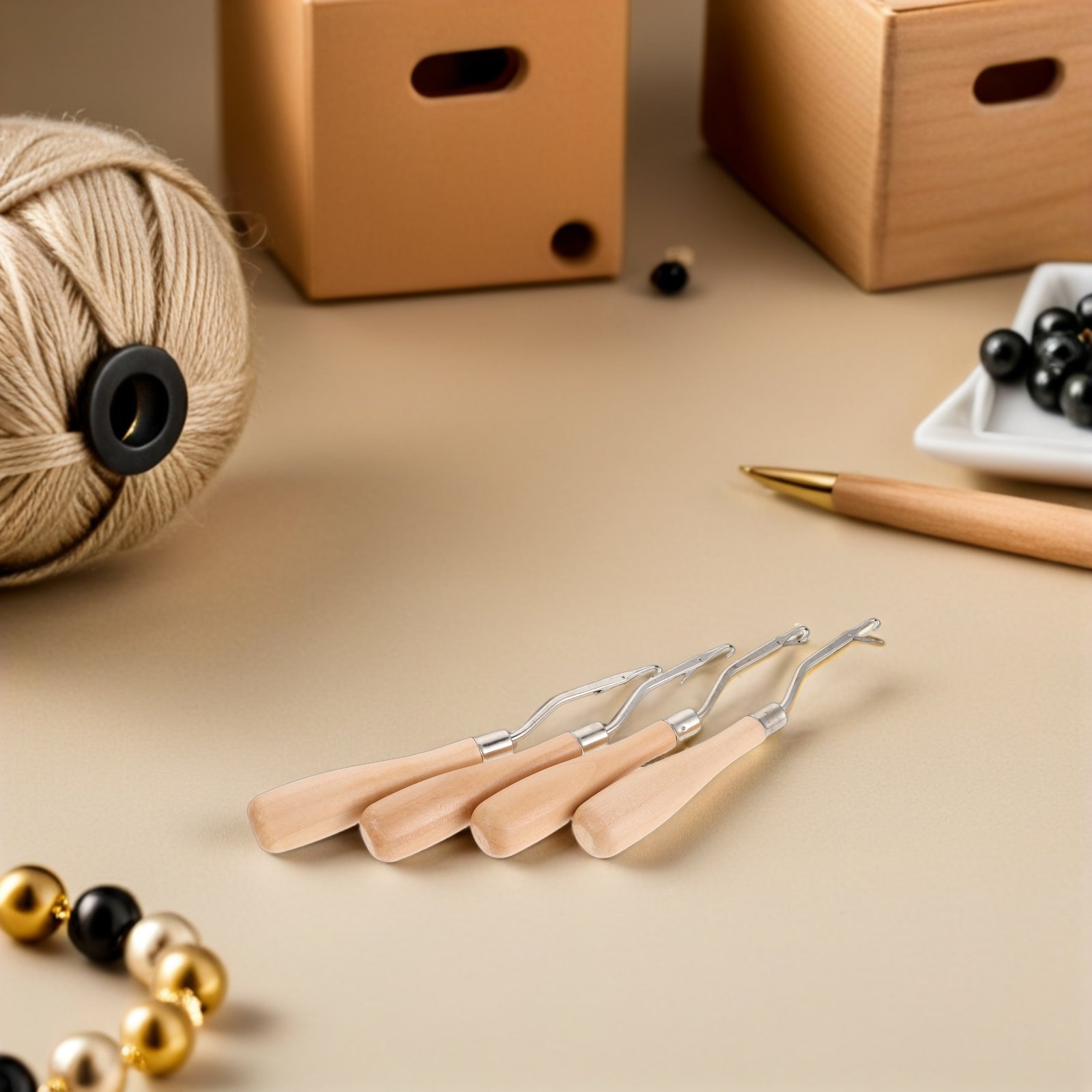 4 قطع من إبر الكروشيه بمقبض خش - مراجعة Wooden Crochet Hooks Ergonomic Handle وسعره
