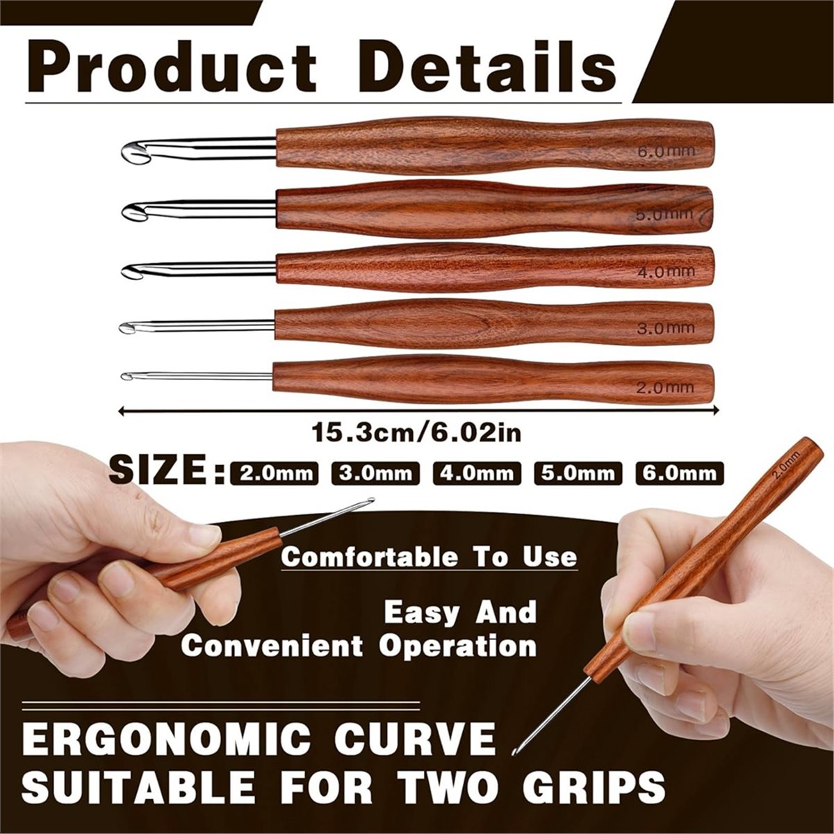 مجموعة من 5 إبر كروشيه من NOCM - مراجعة Wooden Crochet Hooks Ergonomic Handle وسعره